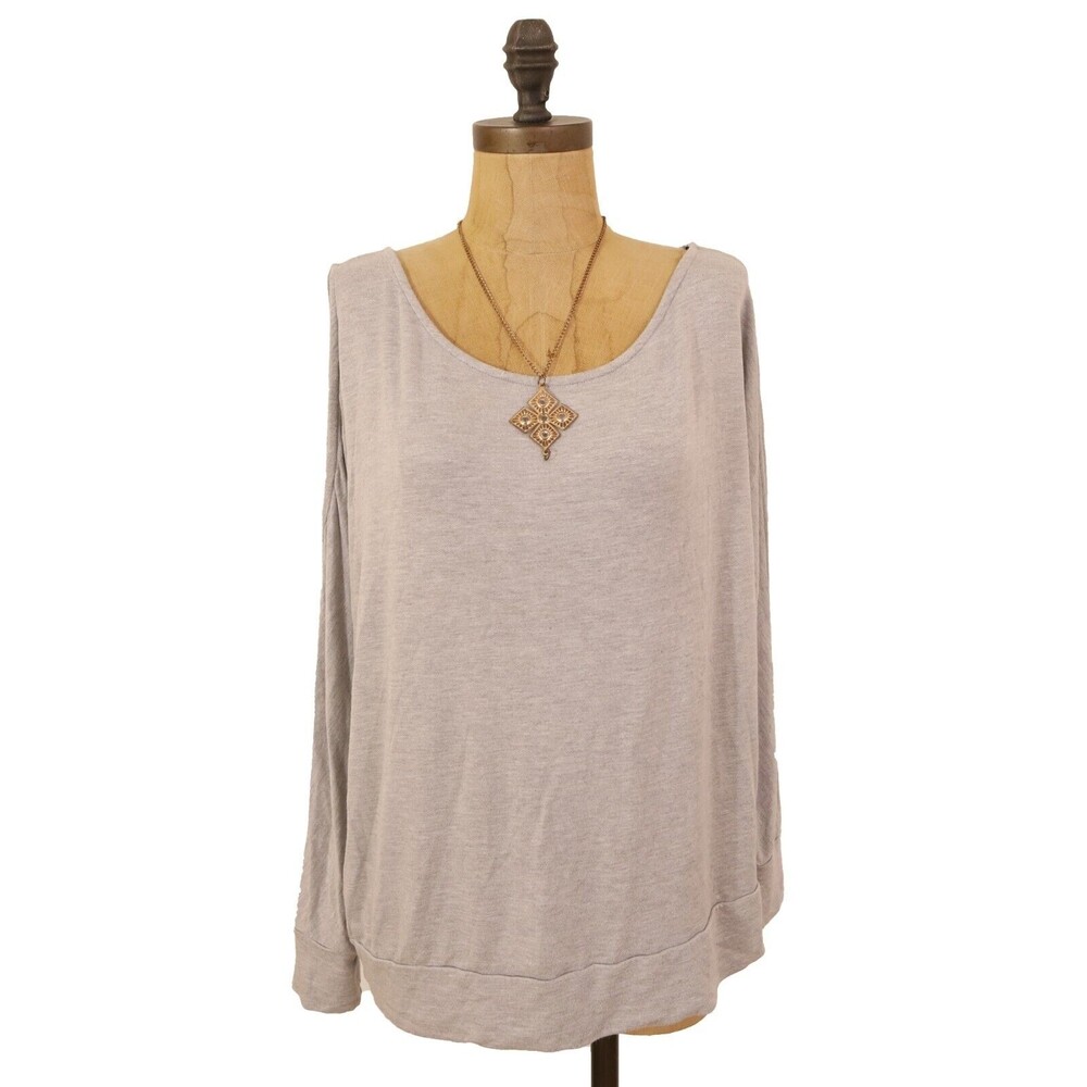 Gibsonlook One Cold Shoulder Top XL Dolman Long Sleeve Soft Knit Gray EUC B86